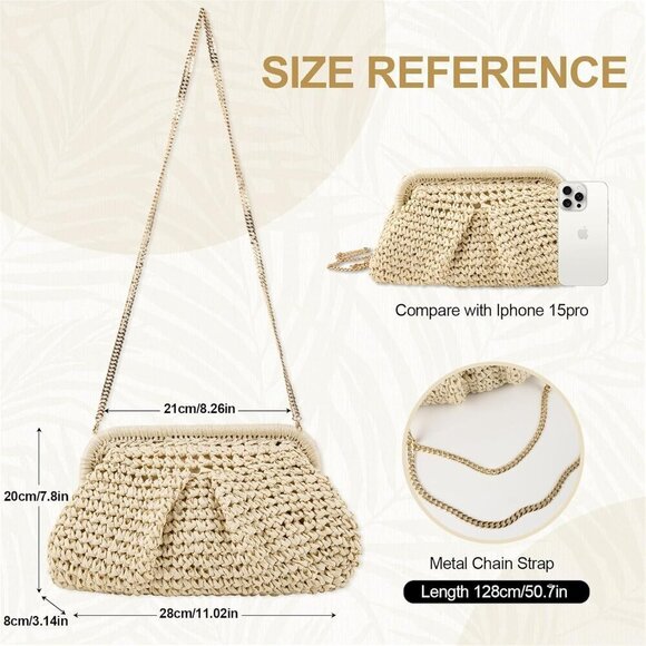 Straw Clutch Purse Women Woven Dumpling Bag Beach Crossbody Summer Stylish - Picture 2 of 8